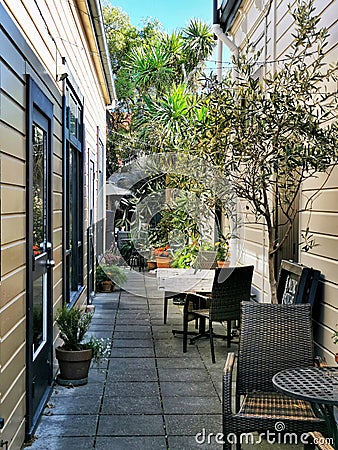 Small private courtyard in Greytown Wairarapa New Zealand Editorial Stock Photo