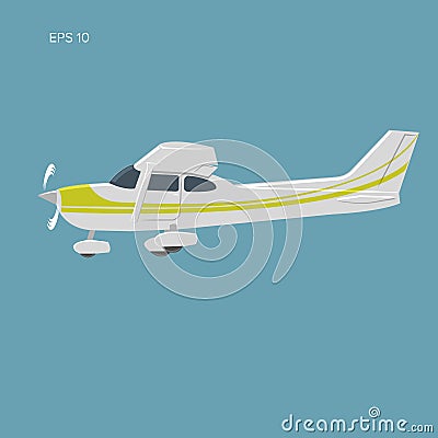 Small private plane vector illustration. Single engine propelled aircraft. Vector illustration. Icon. Sideview Vector Illustration