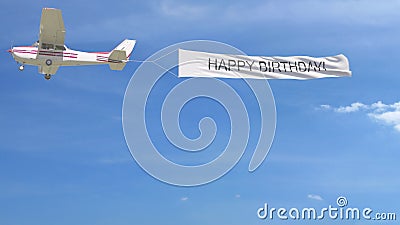 Small Propeller Airplane Towing Banner With Happy Birthday Caption In The Sky Stock Footage Video Of Outdoor Plane