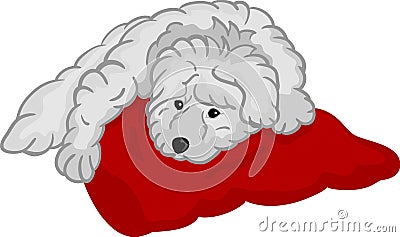Small puppy lying on pad Vector Illustration