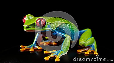 Vibrant Hyper-realistic Sculpture Of A Green And Red Bird Frog Stock Photo