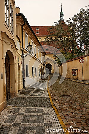 A small quiet street in Prague Stock Photo