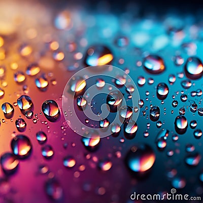 Small raindrops on a vibrant gradient mixed color background, a harmonious blend Stock Photo