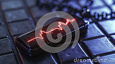 A small rectangular device attached to a necklace displaying ECG data in realtime and offering customizable alerts Stock Photo
