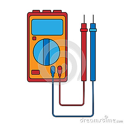 A small red blue electricity meter, tester, digital multimeter, for measuring AC, DC voltage, current, resistance Vector Illustration