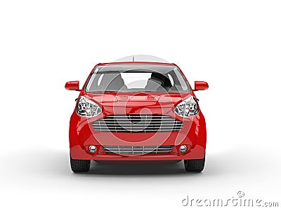 Small Red Compact Car - Front Closeup View Stock Photo