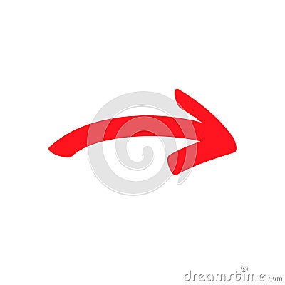 Small red curved arrow sign, slightly rounded symbol and icon for business or website button decoration in isolated light Vector Illustration