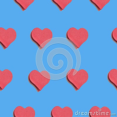 Small red heart glued to the mirror. Abstract background. Stock Photo