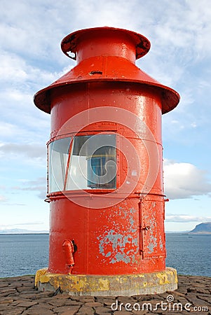 Sugandisey Lighthouse at Stykkisholmur Stock Photo
