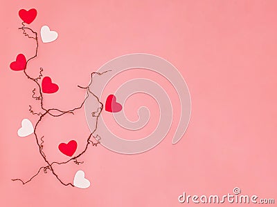 small red and white hearts on dried veins Stock Photo