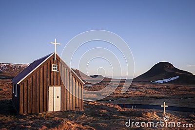 Small remote wooden church in Iceland Stock Photo