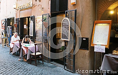 Small restaurant in Roma, Italy Editorial Stock Photo