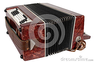 Small retro bayan (accordion). Folk musical instrument Stock Photo