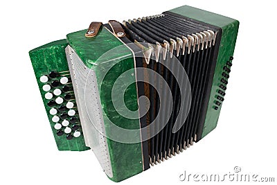 Small retro bayan (accordion). Folk musical instrument Stock Photo