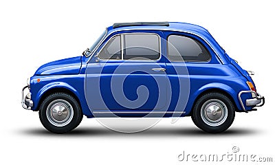 Small retro car in blue. Stock Photo