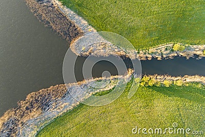 Small river Lyna flowing in Warmia Stock Photo