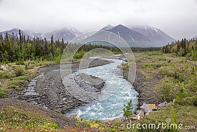 Kluane Ranges south of Haines Junction on a rainy day Stock Photo
