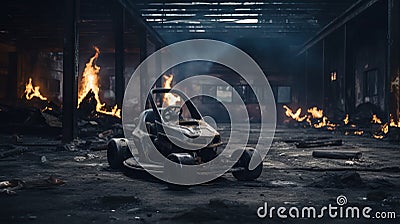Cyberpunk-inspired Small Engine Car With Fiery Background Stock Photo