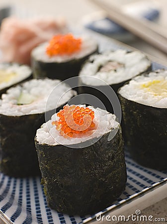 Small Rolled Sushi on a Plate Stock Photo