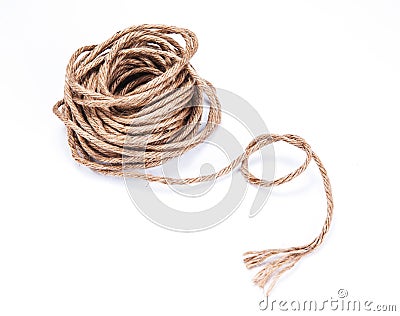 Small rope coiled on white background Stock Photo