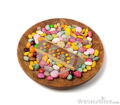 Small Round Candies Mix, Colorful Dragees Pile Stock Photo