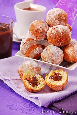 Small round donuts with chocolate filling Stock Photo