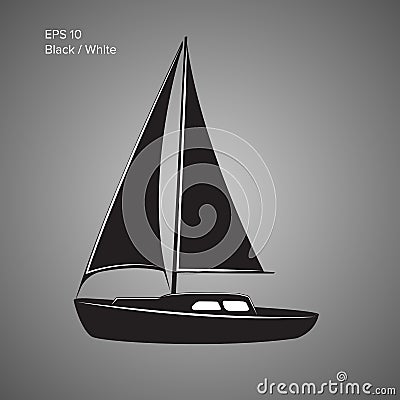 Small sailboat vector icon. Small boat with sail Vector Illustration