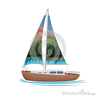 Small sailboat vector illustration. Small Yacht with sail Vector Illustration