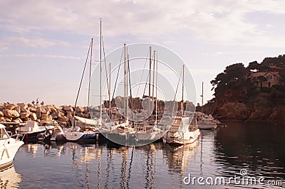 Small sailing boats in a marina near Marseille, France Editorial Stock Photo