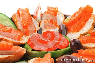 Small salmon sandwiches Stock Photo