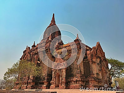 Small Sandy Temple in the ancient city of Bagan in unique light Stock Photo