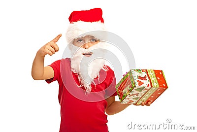 Small Santa Claus boy indicate Stock Photo