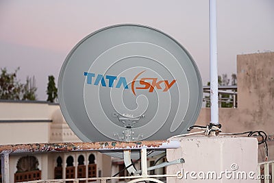 Small satellite dishes for direct to home television from digital service providers like Tata sky, dish TV. Direct to home or D2H/ Editorial Stock Photo