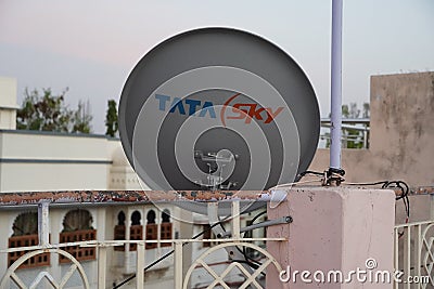 Small satellite dishes for direct to home television from digital service providers like Tata sky, dish TV. Direct to home or D2H/ Editorial Stock Photo