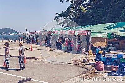 Small seafood market in the parking lot of Amnam park Editorial Stock Photo