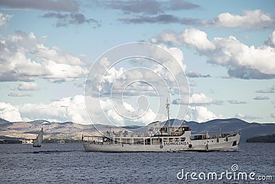 Small ship Tijat from Jadrolinija in Adriatic sea near Vodice, Croatia Editorial Stock Photo