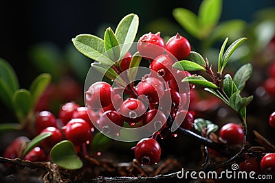 Small shrub with berries ripe cranberries. Generative AI Stock Photo