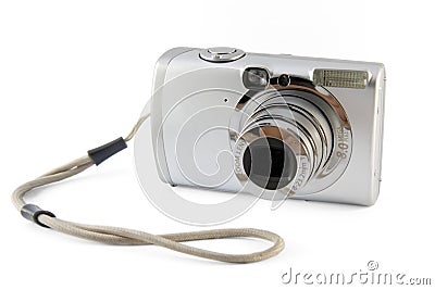 Small silver photo camera Stock Photo