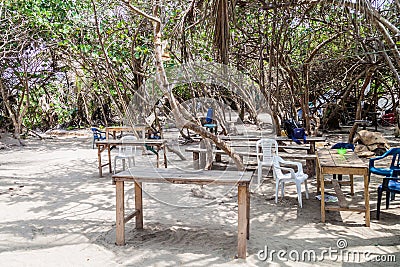 Small simple outdoor restaurant in Tayrona National Park, Colomb Stock Photo