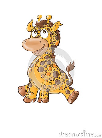A small sitting giraffe mascot Color illustration for books and fables Cartoon Illustration