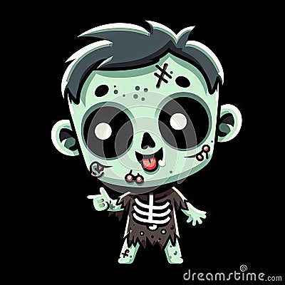 small smiling zombie man on a dark background 3d character. ai generative Stock Photo