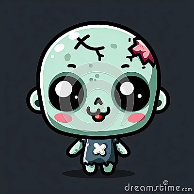 small smiling zombie man on a dark background 3d character. ai generative Stock Photo