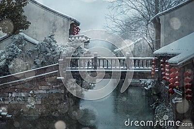 A small snow covered town Stock Photo