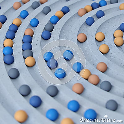 Small spheres rolling down wavy slide Stock Photo