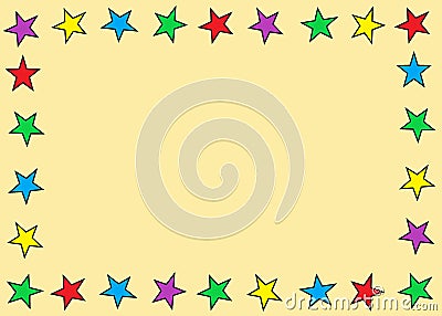 Small stars of many different colors laid around the perimeter of a rectangular all light yellow area Cartoon Illustration