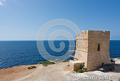 Small stone tower Blue Grotto Editorial Stock Photo