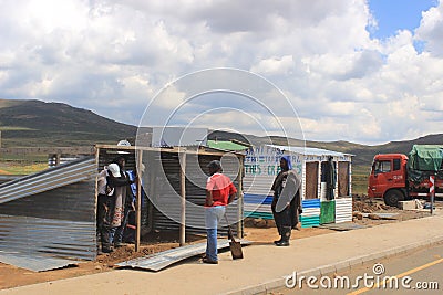 Small store being built by the Lesotho border control in the Sani Pass Editorial Stock Photo