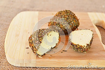 Small Swiss hard cheese balls Belper Knolle made from cow`s milk Stock Photo