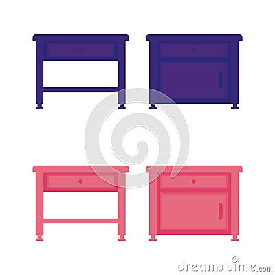 Small table with drawer vector illustration with pink and purple color, Cartoon Illustration