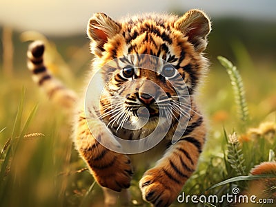 Little tiger running, srgb image Cartoon Illustration